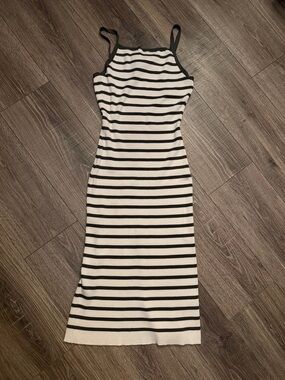 Freshman Black & White Striped Midi Dress